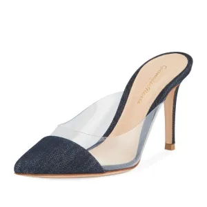 Gianvito Rossi Plexi PVC Denim Illusion 85mm Mule Heel Sandals