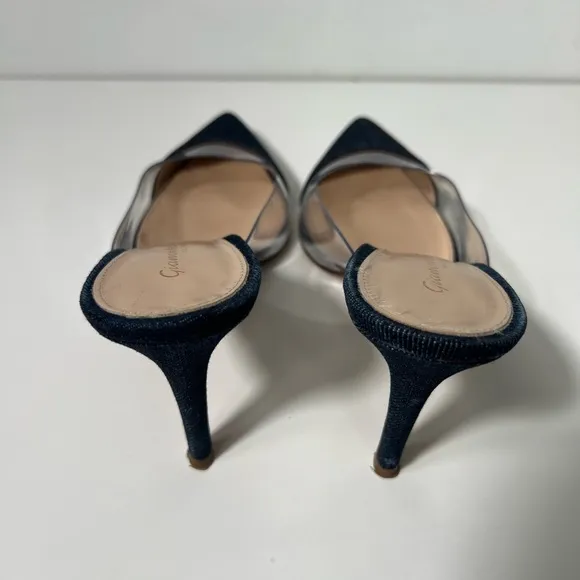 Gianvito Rossi Plexi PVC Denim Illusion 85mm Mule Heel Sandals