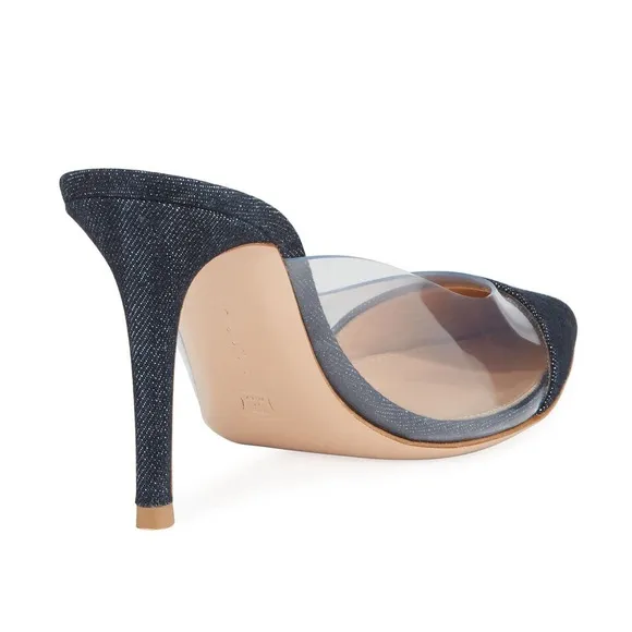 Gianvito Rossi Plexi PVC Denim Illusion 85mm Mule Heel Sandals