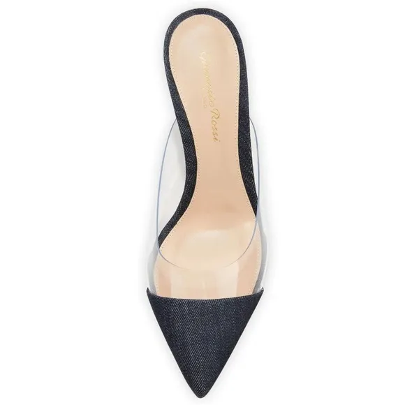 Gianvito Rossi Plexi PVC Denim Illusion 85mm Mule Heel Sandals