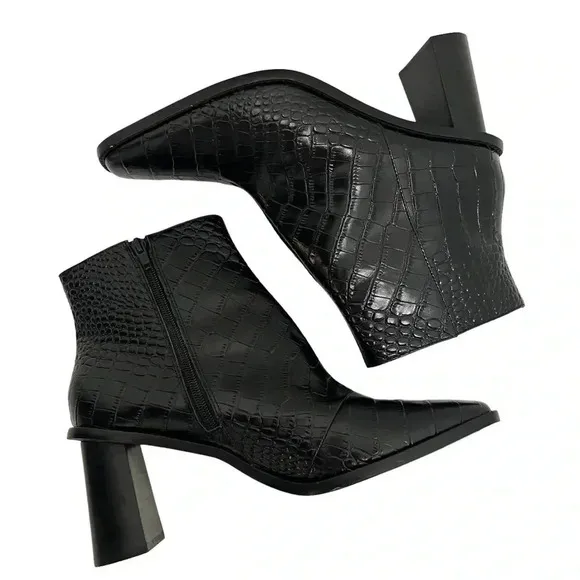Gibson Latimer Vina Leather Croc EmbossedSquare Toe Block Heel Ankle Boots 11