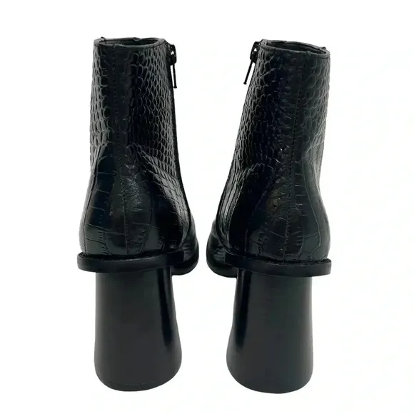 Gibson Latimer Vina Leather Croc EmbossedSquare Toe Block Heel Ankle Boots 11