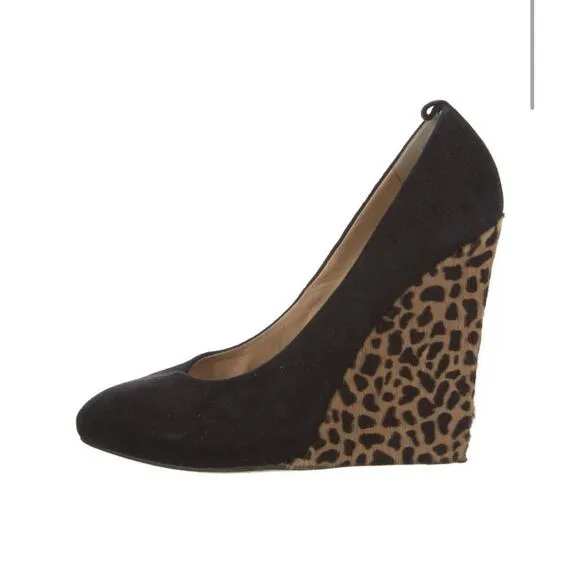 Giuseppe ZANOTTI Black Suede Pony Hair Platform Wedge Shoes IT 37 US 7
