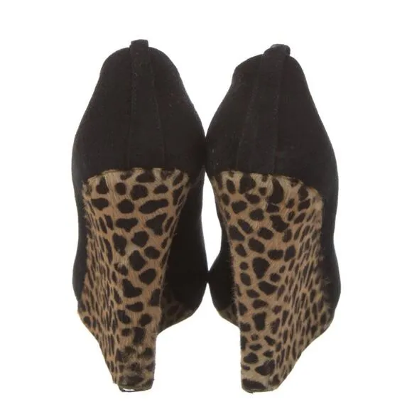 Giuseppe ZANOTTI Black Suede Pony Hair Platform Wedge Shoes IT 37 US 7