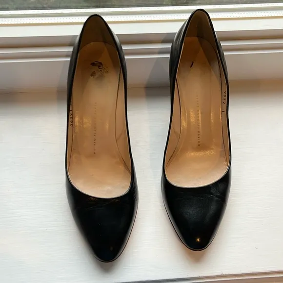 GIUSEPPE ZANOTTI LADIES BLACK LEATHER BROWN HEEL SHOES-9
