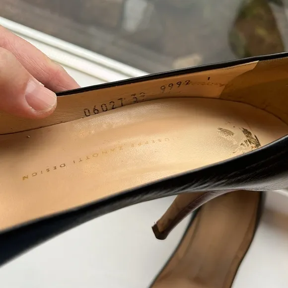 GIUSEPPE ZANOTTI LADIES BLACK LEATHER BROWN HEEL SHOES-9