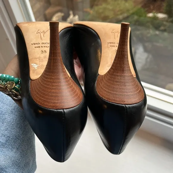 GIUSEPPE ZANOTTI LADIES BLACK LEATHER BROWN HEEL SHOES-9