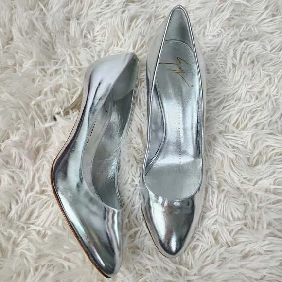 Giuseppe zanotti mirro argent 3&quot; heels shoes Sz (35.5)5.5 silver pump ACLC