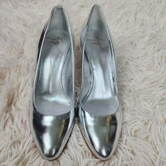 Giuseppe zanotti mirro argent 3&quot; heels shoes Sz (35.5)5.5 silver pump ACLC