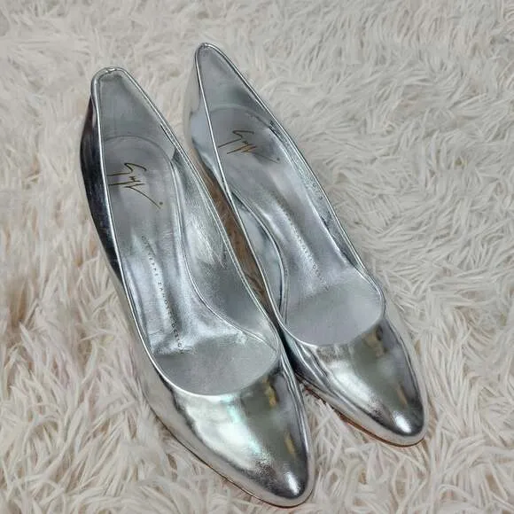 Giuseppe zanotti mirro argent 3&quot; heels shoes Sz (35.5)5.5 silver pump ACLC