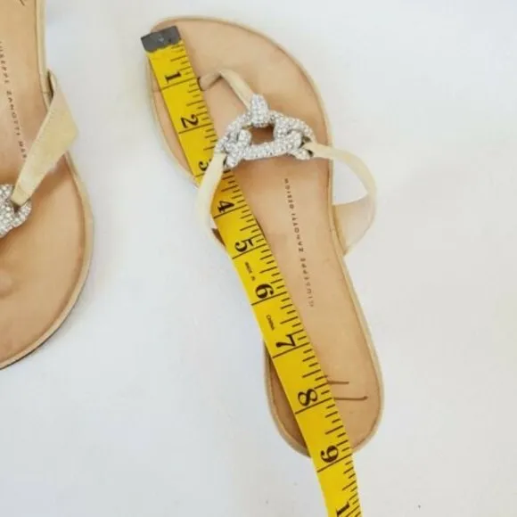 Giuseppe Zanotti Sandals Nude Suede Swarovski Crystal kitten Heel 37.5 US 6