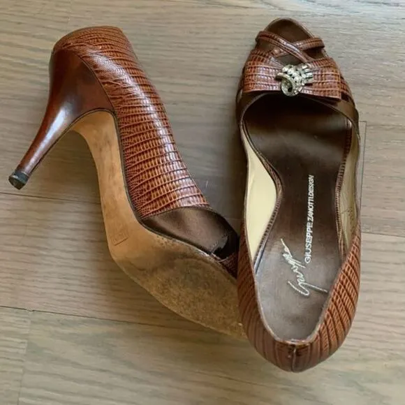 Giuseppe Zanotti Snakeskin Opentoe Heels