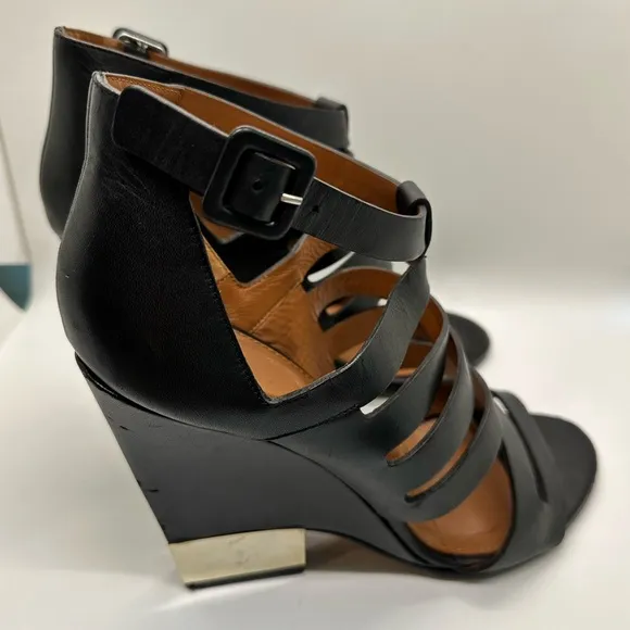 GIVENCHY‎ Black Leather Cage wedge Bootie/sandals size 10.5