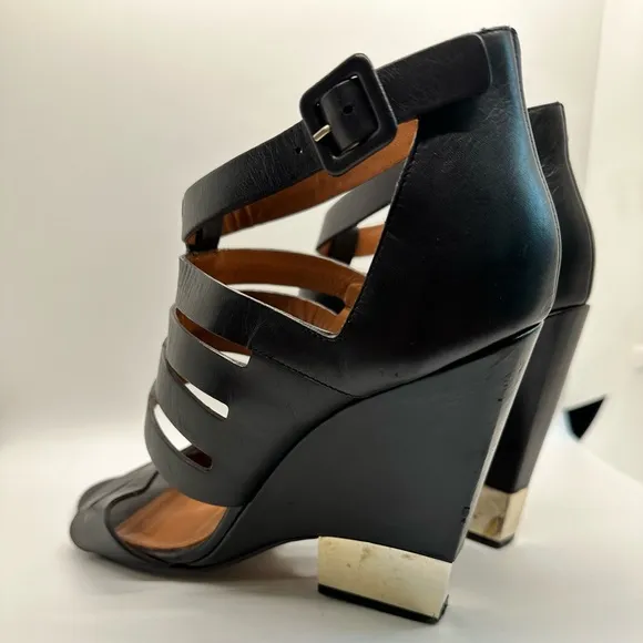 GIVENCHY‎ Black Leather Cage wedge Bootie/sandals size 10.5
