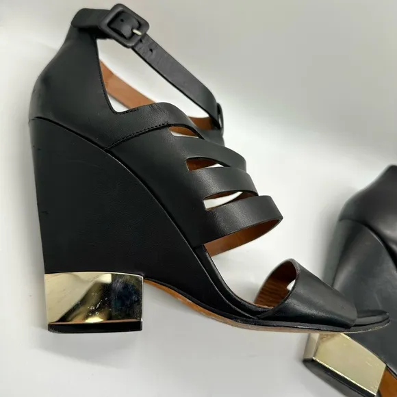 GIVENCHY‎ Black Leather Cage wedge Bootie/sandals size 10.5