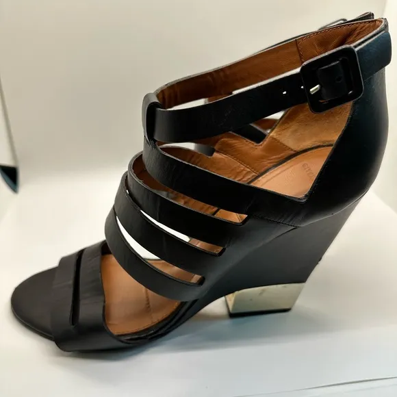 GIVENCHY‎ Black Leather Cage wedge Bootie/sandals size 10.5