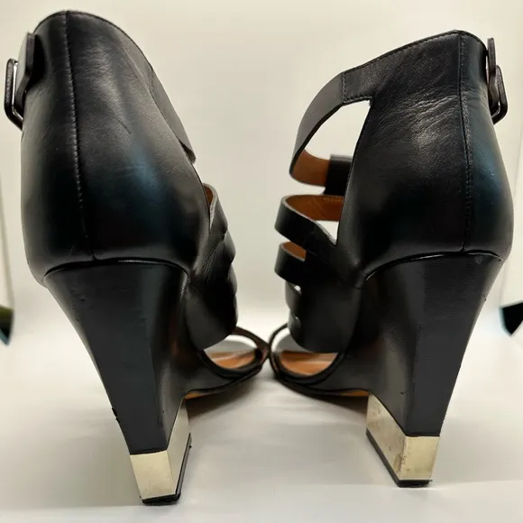 GIVENCHY‎ Black Leather Cage wedge Bootie/sandals size 10.5
