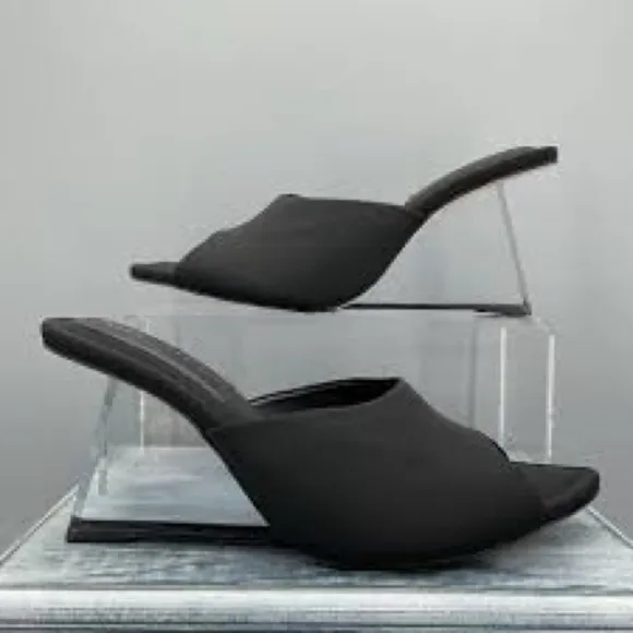 Good American Black Clear Wedge Sandals Size 7 NWOT