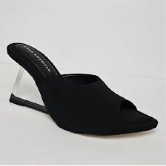 Good American Black Clear Wedge Sandals Size 7 NWOT
