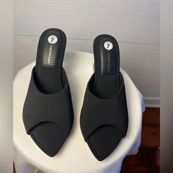 Good American Black Clear Wedge Sandals Size 7 NWOT