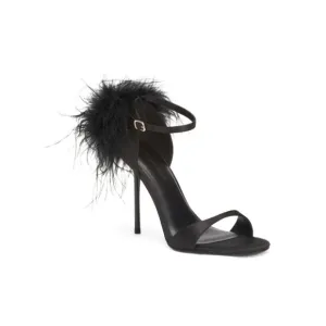 GOOD AMERICAN Black Faux Feather Sandals