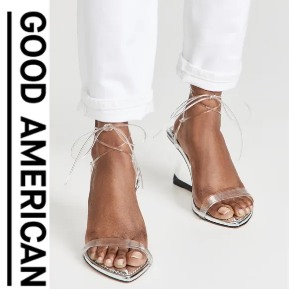 Good American - Clear Block Heel Clear Straps Sandals - Size 6.5