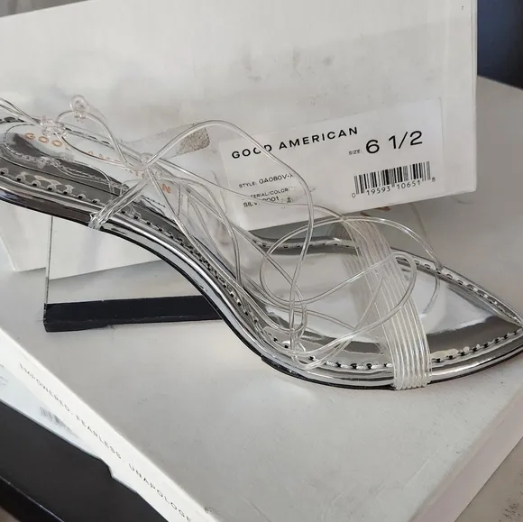 Good American - Clear Block Heel Clear Straps Sandals - Size 6.5