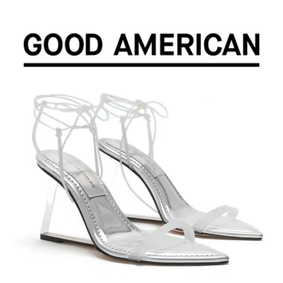 Good American - Clear Block Heel Clear Straps Sandals - Size 6.5