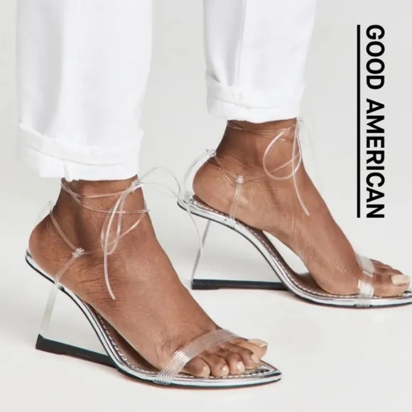 Good American - Clear Block Heel Clear Straps Sandals - Size 6.5