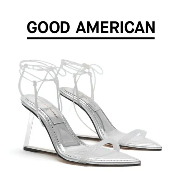 Good American - Clear Block Heel Clear Straps Sandals - Size 6.5