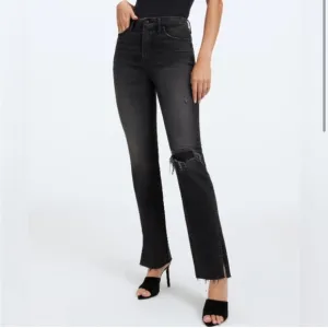GOOD AMERICAN Good Boy Distressed Straight Leg Black Jeans 0/25