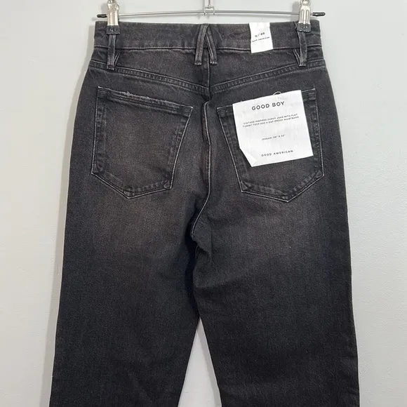 GOOD AMERICAN Good Boy Distressed Straight Leg Black Jeans 0/25