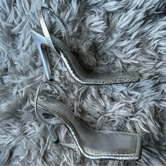Good American silver square toe high heel sandals women's shoe size 9.5