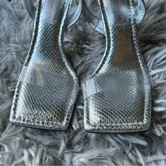 Good American silver square toe high heel sandals women's shoe size 9.5