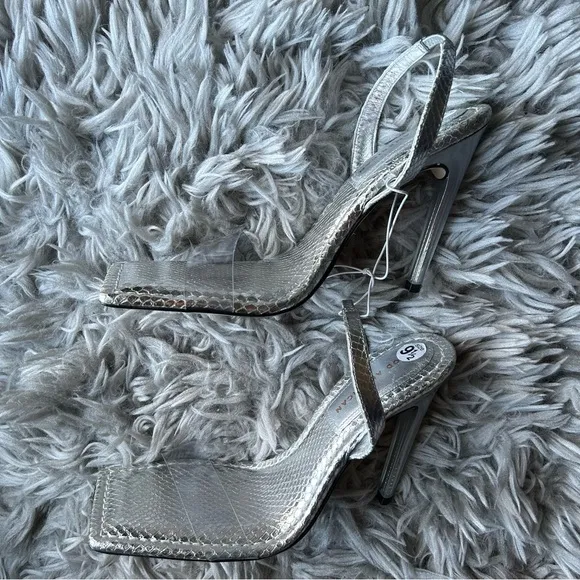 Good American silver square toe high heel sandals women's shoe size 9.5
