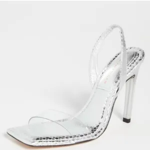 Good American silver square toe high heel sandals women's shoe size 9.5