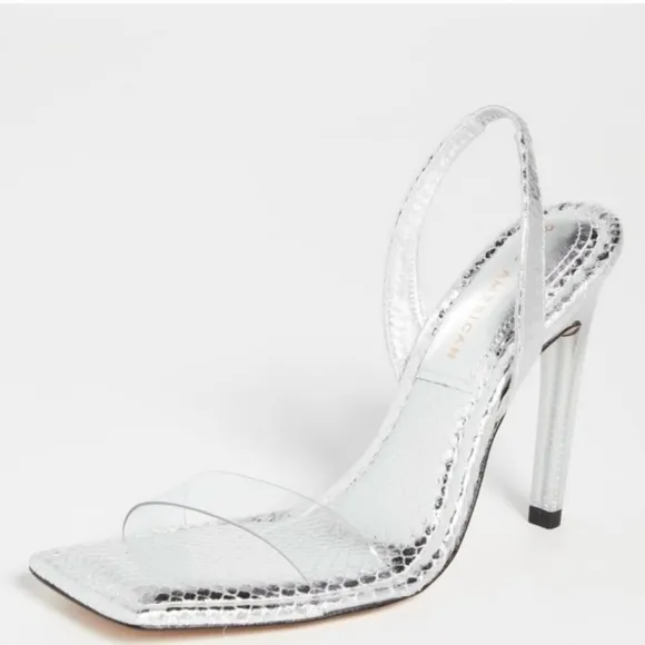 Good American silver square toe high heel sandals women's shoe size 9.5