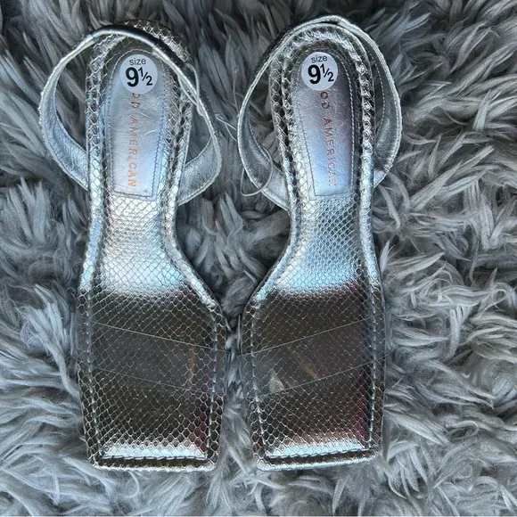 Good American silver square toe high heel sandals women's shoe size 9.5