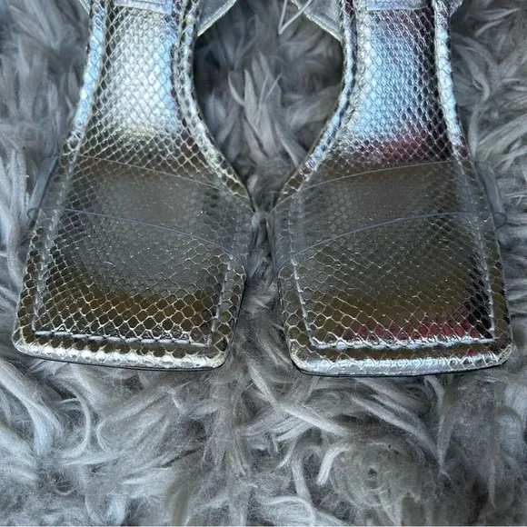 Good American silver square toe high heel sandals women's shoe size 9.5