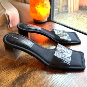 Good American Womens Shoes Slides Sandals Block Heel Ombre Square Toe Black 8.5