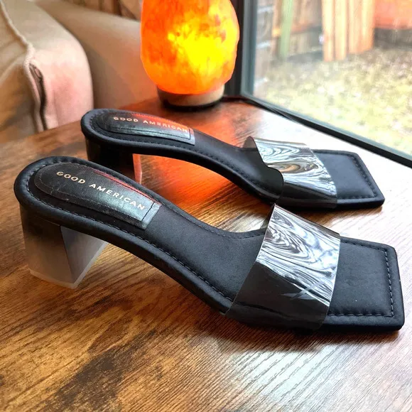 Good American Womens Shoes Slides Sandals Block Heel Ombre Square Toe Black 8.5
