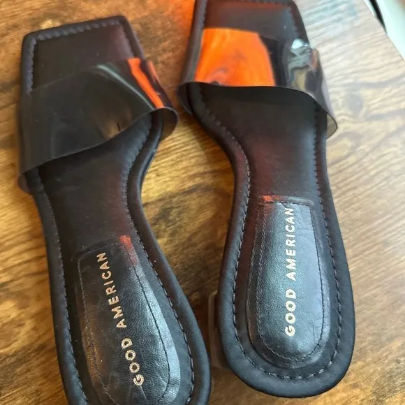 Good American Womens Shoes Slides Sandals Block Heel Ombre Square Toe Black 8.5