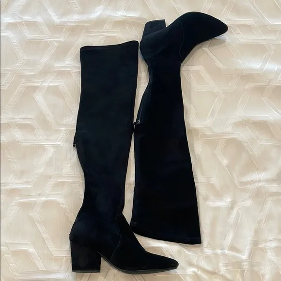 Goodnight Macaroon Black Over-the-Knee Boots with Block Heel