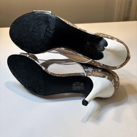 Gorgeous J. Reneé Women's Jaynnie Cork-White Floral Lace Heels US Size 9.5‎ M