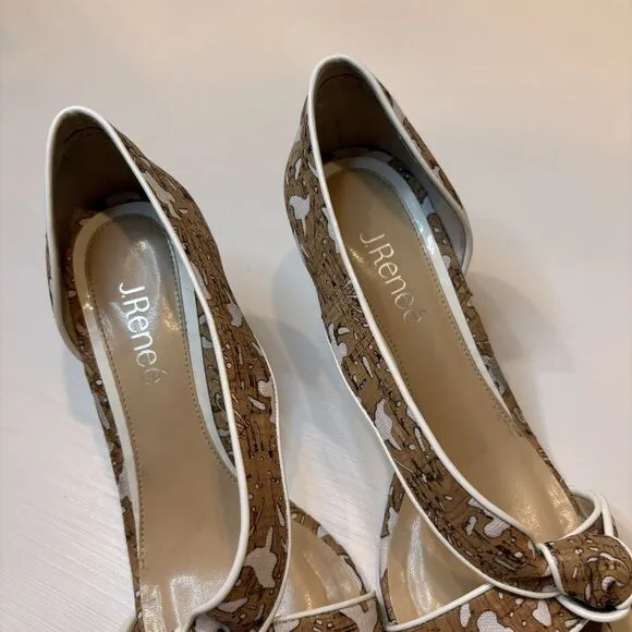 Gorgeous J. Reneé Women's Jaynnie Cork-White Floral Lace Heels US Size 9.5‎ M