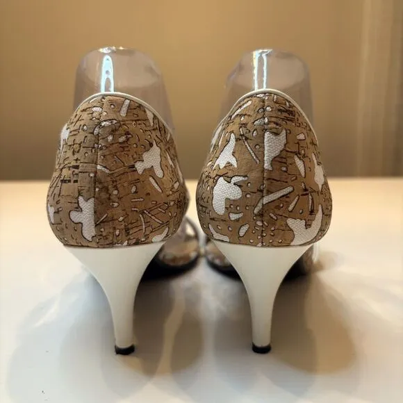 Gorgeous J. Reneé Women's Jaynnie Cork-White Floral Lace Heels US Size 9.5‎ M