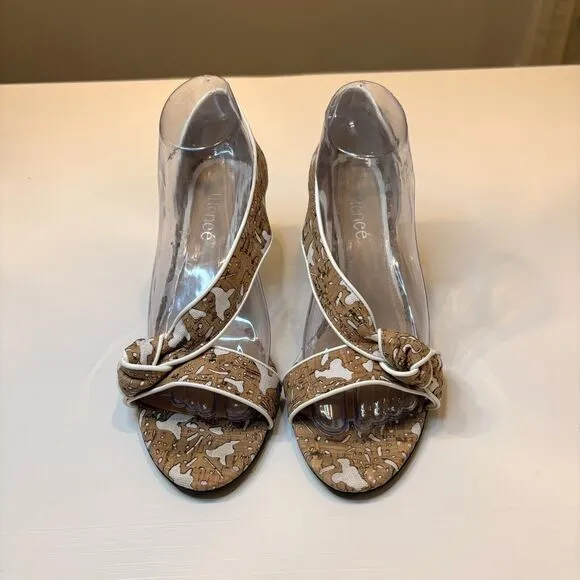 Gorgeous J. Reneé Women's Jaynnie Cork-White Floral Lace Heels US Size 9.5‎ M