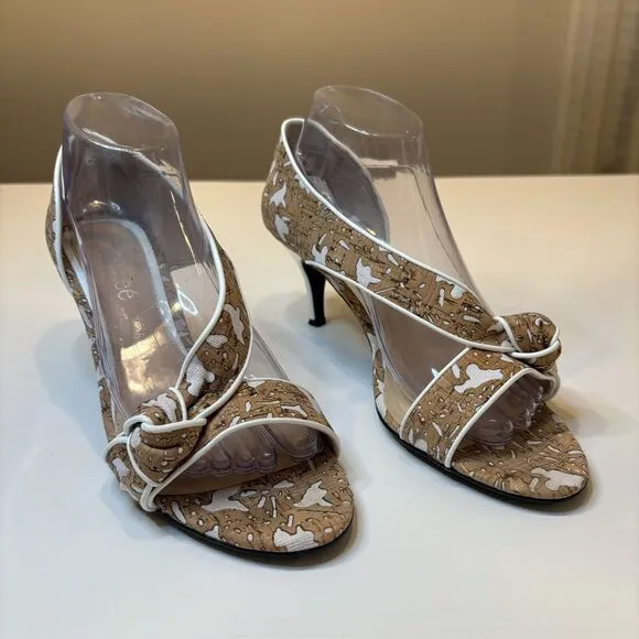 Gorgeous J. Reneé Women's Jaynnie Cork-White Floral Lace Heels US Size 9.5‎ M