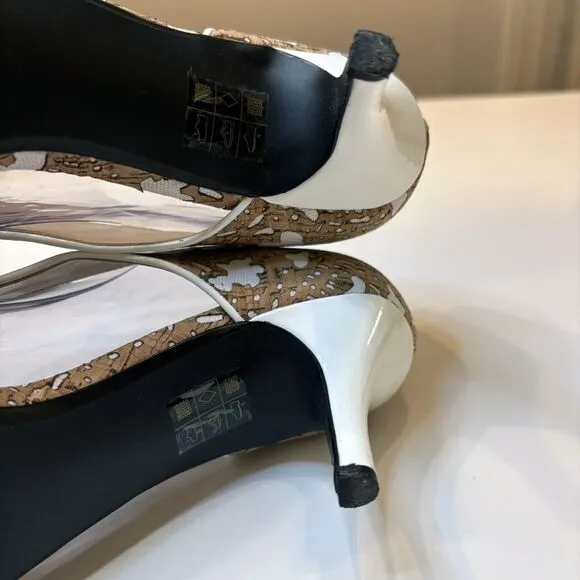 Gorgeous J. Reneé Women's Jaynnie Cork-White Floral Lace Heels US Size 9.5‎ M