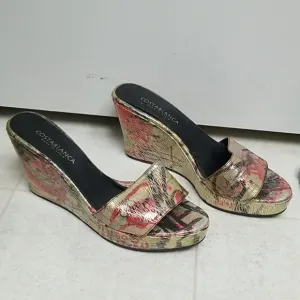 Graffiti wedge sandals unique heels artsy